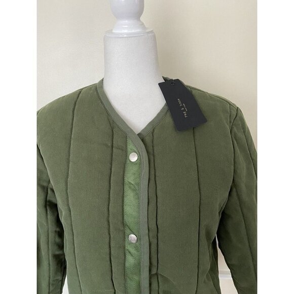 Rag & Bone Woman Liner Quilted Slub Cotton-Canvas Jacket Army Green - Picture 3 of 9